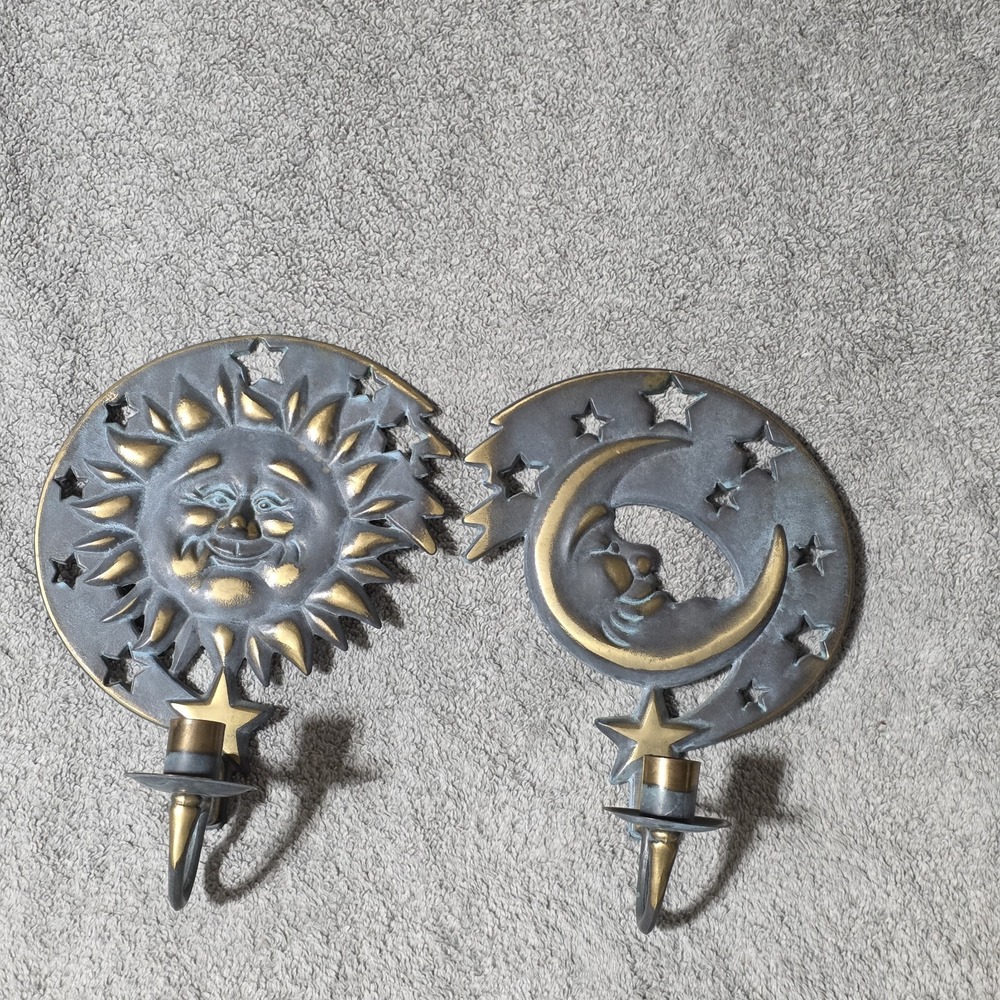 Vintage 90s 1994 PartyLite Sun Moon Stars Sconces Celestial Candle Holders